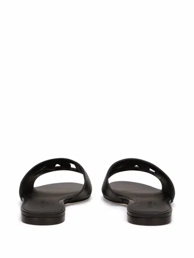 Dolce & Gabbana Black Flats With Cut-out Band And Dg Logo In Soft Rubber Woman In Black