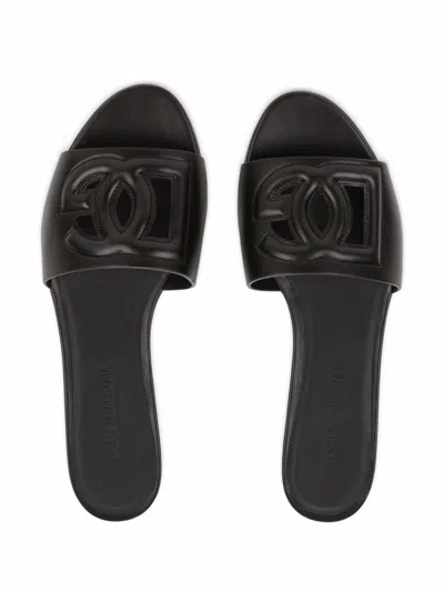 Dolce & Gabbana Black Flats With Cut-out Band And Dg Logo In Soft Rubber Woman In Black