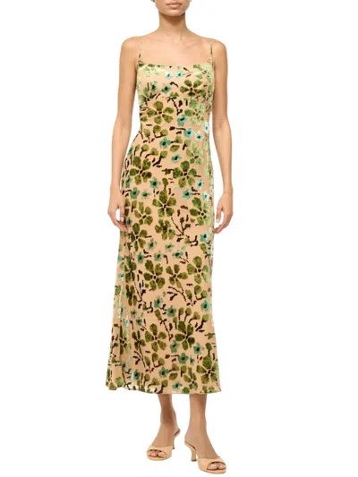 Staud Dianna Dress Moss Floral Tapestry In Multi