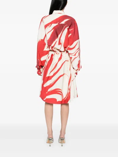 Dries Van Noten Abstract Print Shirt Dress With Belted Waist In Red