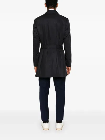 Herno Double-breasted Trench Coat In Dean In Black