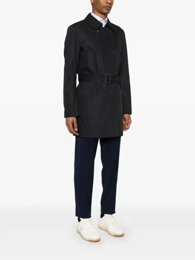 Herno Double-breasted Trench Coat In Dean In Black