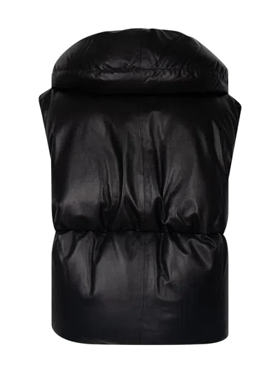Jil Sander Leather Padded Gilet In Black