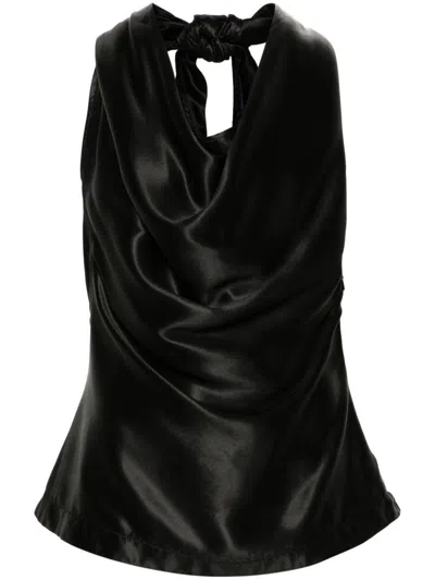 Bottega Veneta Top Drappeggiato In Viscosa Fluida In Black