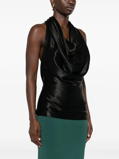Bottega Veneta Top Drappeggiato In Viscosa Fluida In Black