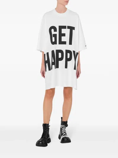 Moschino Crew Neck Oversized Fit Graphic Print Dress In White