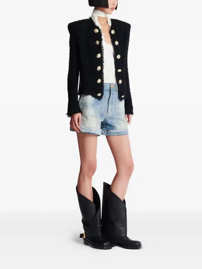 Balmain Tweed Jacket With Frayed Edges And Gold-tone Buttons
