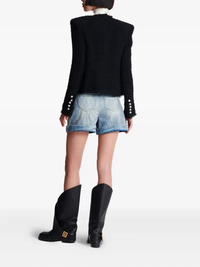 Balmain Tweed Jacket With Frayed Edges And Gold-tone Buttons