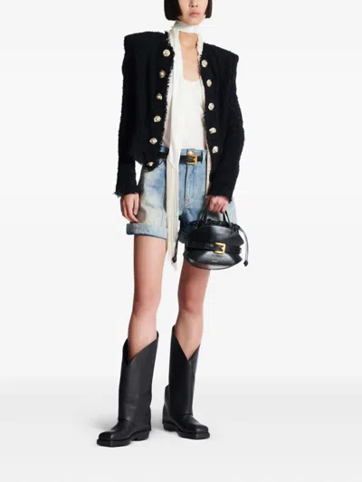 Balmain Tweed Jacket With Frayed Edges And Gold-tone Buttons