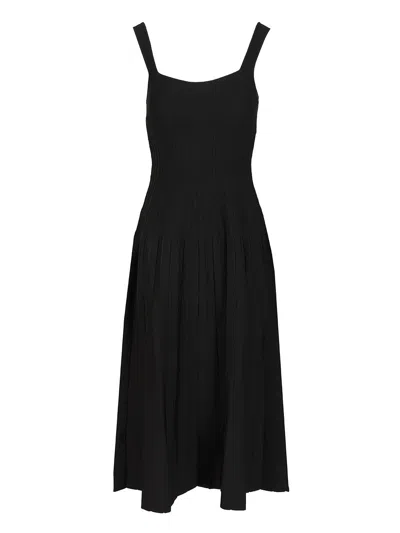 Staud Ellison Pleated Ribbed-knit Midi Dress