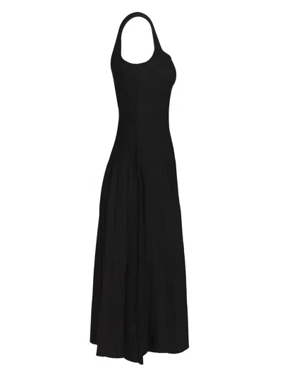 Staud Ellison Pleated Ribbed-knit Midi Dress