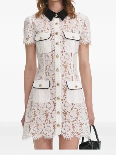 Self-portrait Delicate Lace Dress With Structured Pockets In White