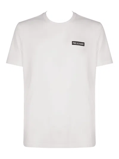 Paul & Shark Embroidered Logo Crew Neck T-shirt With Graphic Back Print In White