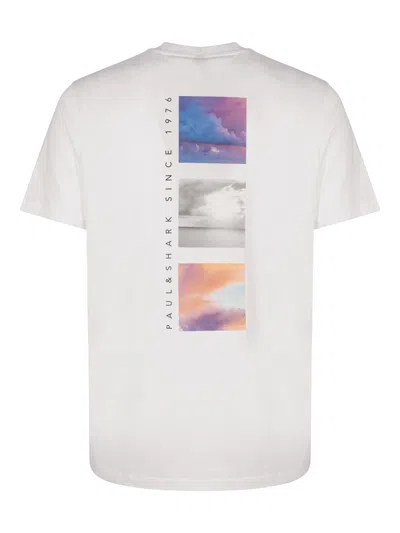 Paul & Shark Embroidered Logo Crew Neck T-shirt With Graphic Back Print In White