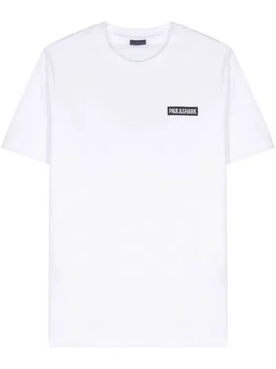 Paul & Shark Embroidered Logo Crew Neck T-shirt With Graphic Back Print In White
