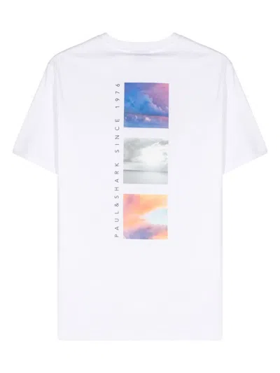 Paul & Shark Embroidered Logo Crew Neck T-shirt With Graphic Back Print In White