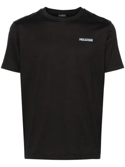 Paul & Shark Embroidered Logo Crew Neck T-shirt In Black