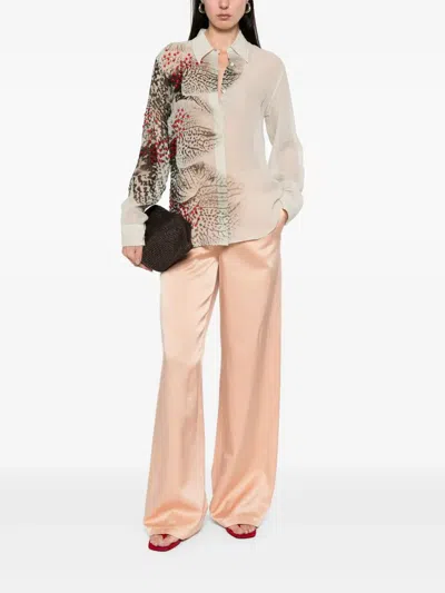 Dries Van Noten Abstract Print Beaded Collared Sheer Shirt In Neutral