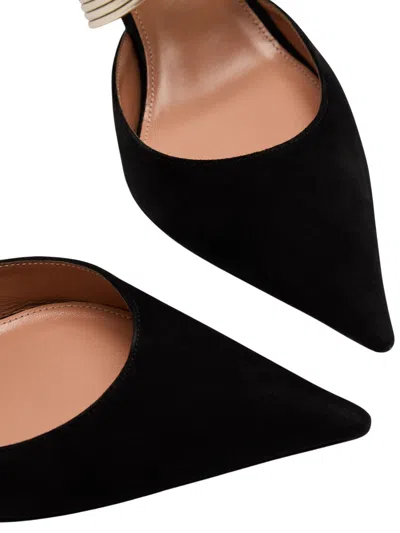 Aquazzura Escenia 50 Two-tone Metallic And Suede Mules