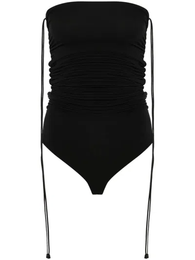Wolford Fatal Draping Jersey Bodysuit In Black