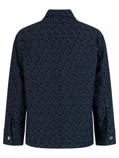 Fendi Giubbino In Denim Ricamato Uomo In Blue