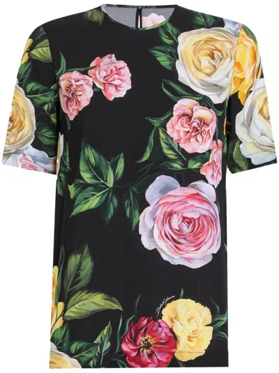 Dolce & Gabbana Floral-print Blouse In Black