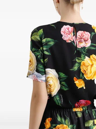 Dolce & Gabbana Floral-print Blouse In Black