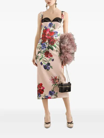 Dolce & Gabbana Flower Print Satin Sheath Longuette Dress