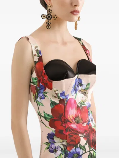Dolce & Gabbana Flower Print Satin Sheath Longuette Dress