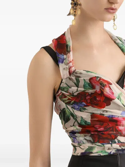 Dolce & Gabbana Flower Print Marquisette And Chiffon Bustier Top