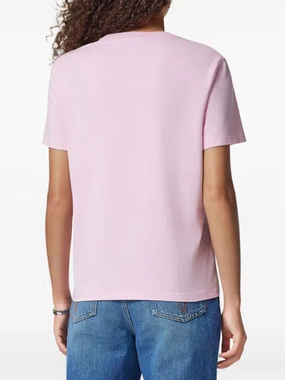 Versace Fringed Logo T-shirt For Casual Style In Pink