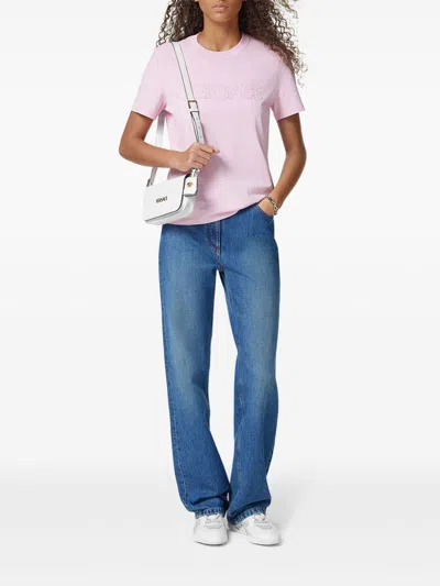 Versace Fringed Logo T-shirt For Casual Style In Pink