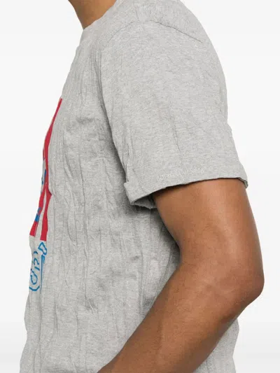 Bottega Veneta Men Grey Crewneck T-shirt With Maxi Print On The Front And Wrinkled Ffect In Cotton M In Gray