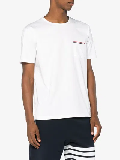 Thom Browne Rwb-stripe Cotton Pocket T-shirt White
