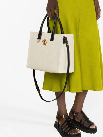 Versace La Medusa Large Tote Bag In Gray