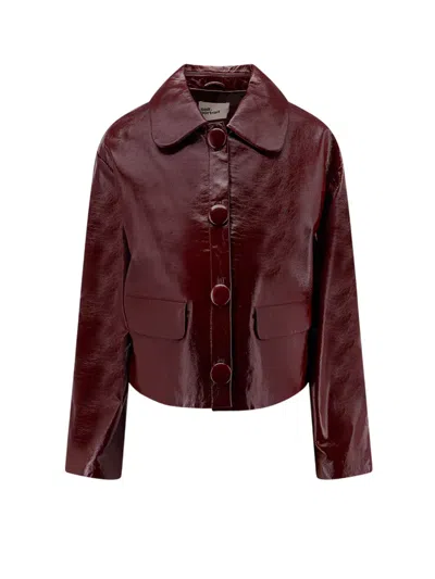 Self-portrait Faux Leather Jacket In Burgundy