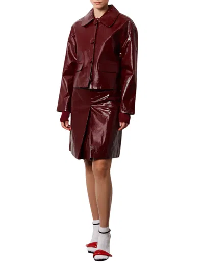 Self-portrait Faux Leather Jacket In Burgundy