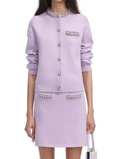 Self-portrait Knit Skirt With Crystals In Purple