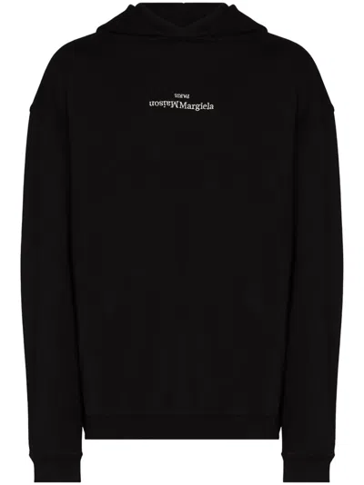 Maison Margiela Minimalist Black Hoodie With Upside-down Logo In Black