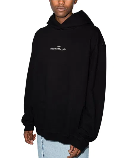 Maison Margiela Minimalist Black Hoodie With Upside-down Logo In Black