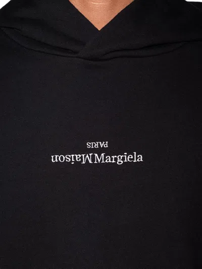 Maison Margiela Minimalist Black Hoodie With Upside-down Logo In Black