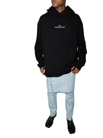 Maison Margiela Minimalist Black Hoodie With Upside-down Logo In Black