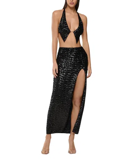 Oseree Oséree Jet Black Sequin High-waisted Skirt