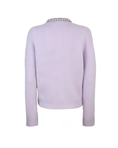 Self-portrait Knitted Cardigan With Crystals In Purple