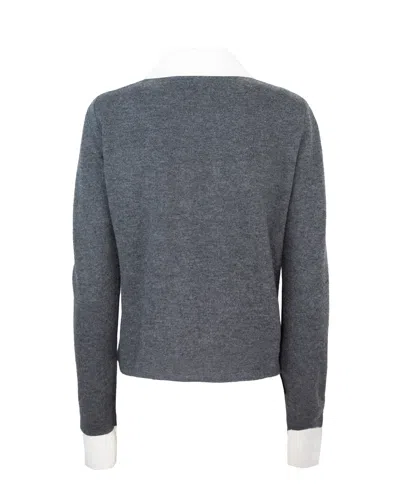 Self-portrait Fitted Grey Knit Sweater With Button-down Front In Gray
