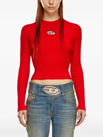 Diesel Rib-knit Viscose-blend Top With Oval D In Red