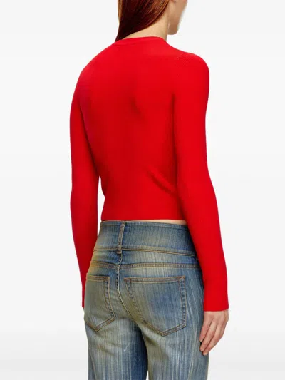 Diesel Rib-knit Viscose-blend Top With Oval D In Red