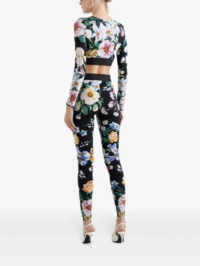 Dolce & Gabbana Activewear Crop Top In Floral-print Jersey In Black