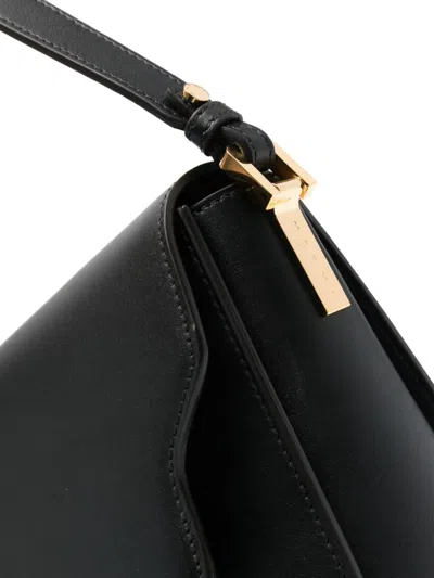 Marni Sleek Rectangular Black Crossbody Bag With Gold-tone Metal Closure In Black