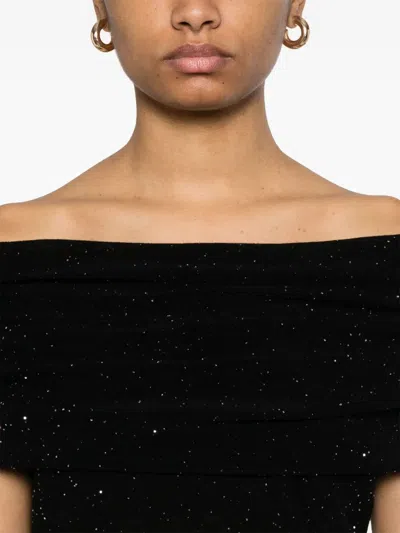 Roberto Collina Wool Top With Micro Sequins And Draped Detail In Black